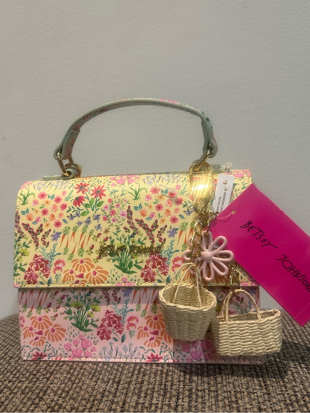 NWT Betsey Johnson Floral Garden Top-Handle Crossbody Bag | Basket Charms - Picture 2 of 12